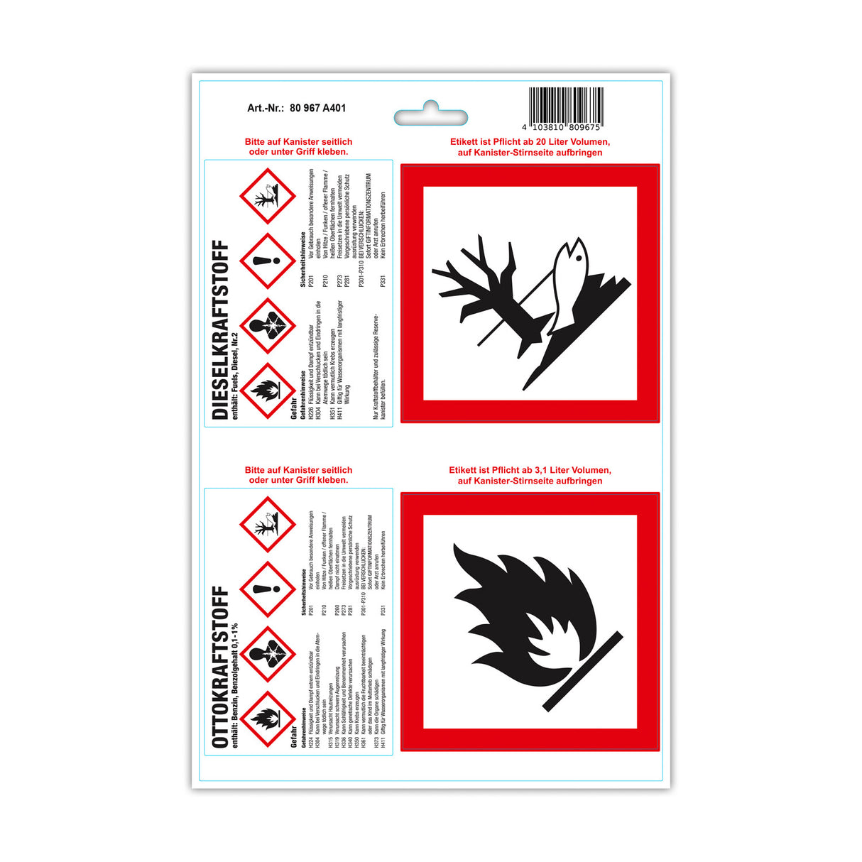 GHS labels fuel canister Germany