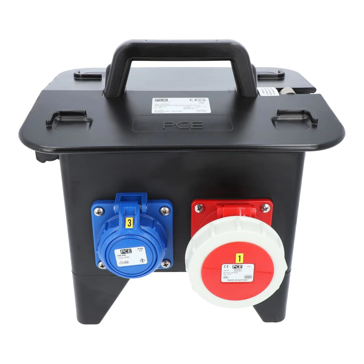 Mobile distributor power distributor RIED Model 3 with 1.5 m H07RN-F 5G 2.5 mm² rubber cable with CEE plug 400V 16A 5-pin 2x CEE socket 16A 2x Schuko socket IP54