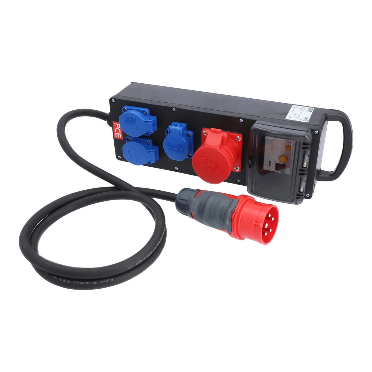 Mobile distributor solid rubber series STEYREGG Model 1, 400V 16A, IP54 with residual current device