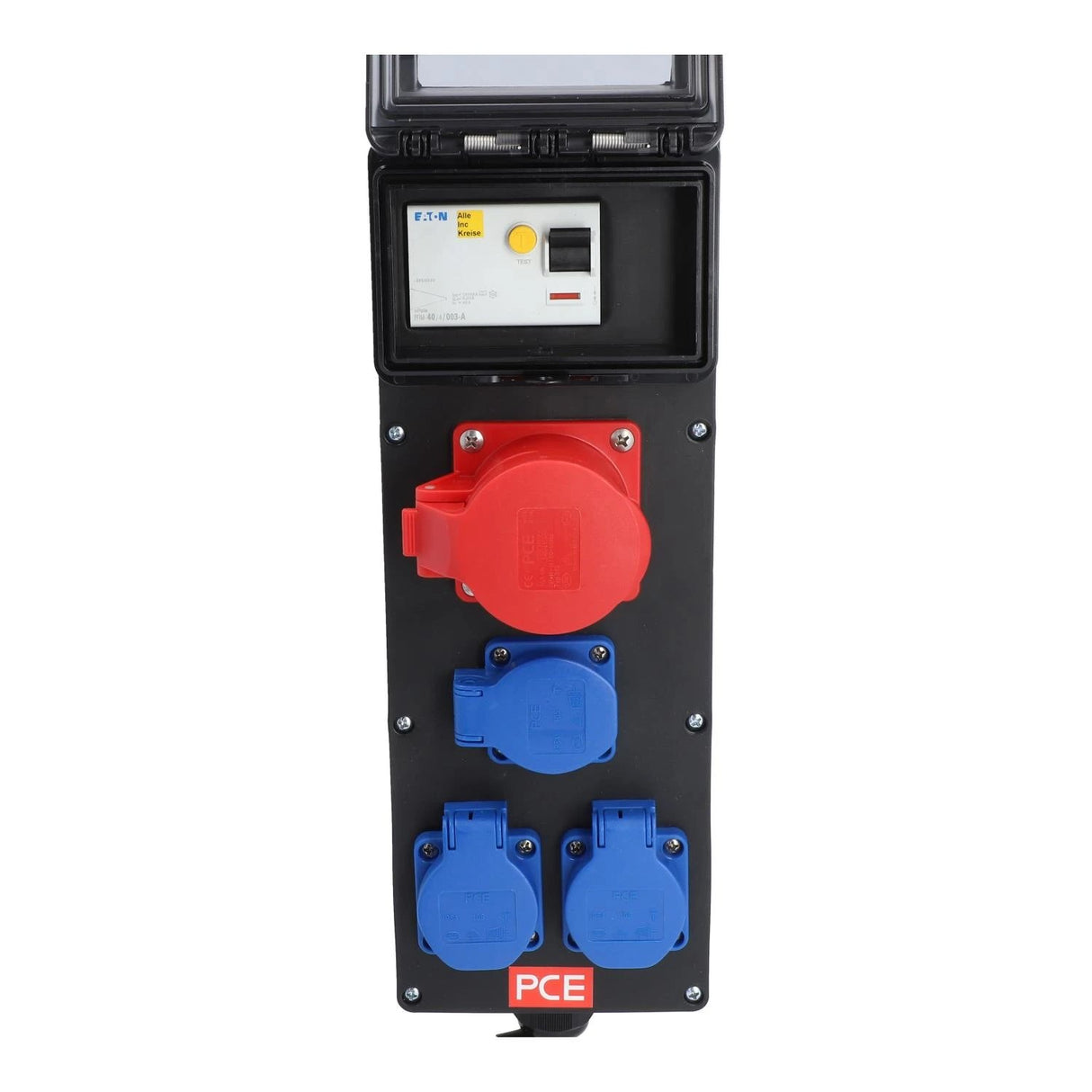 Mobile distributor solid rubber series STEYREGG Model 1, 400V 16A, IP54 with residual current device