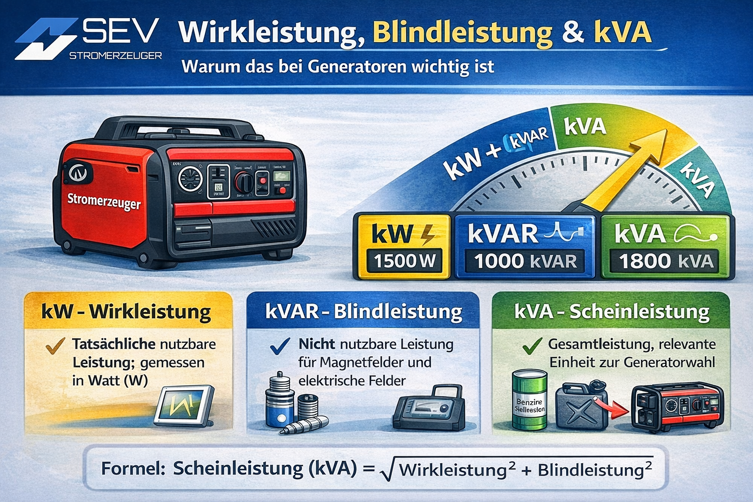 Wirkleistung, Blindleistung und kVA – warum das bei Generatoren wichtig ist - SEV