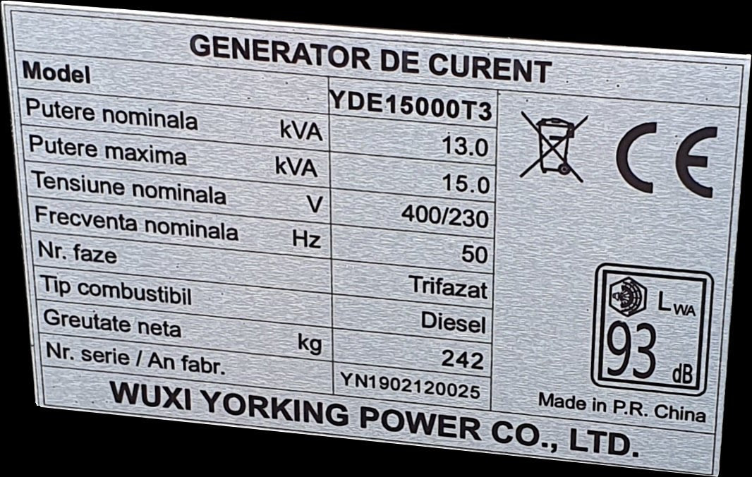 Stromerzeuger YORKING YDE 15000 T3 - SEV